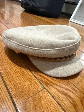 Forever 21 Beige Wool Chain-Trim Baker Boy Hat